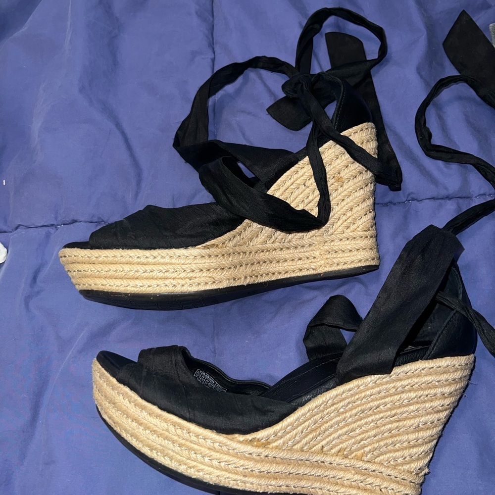 UGG Black and Tan Wedge Espadrilles